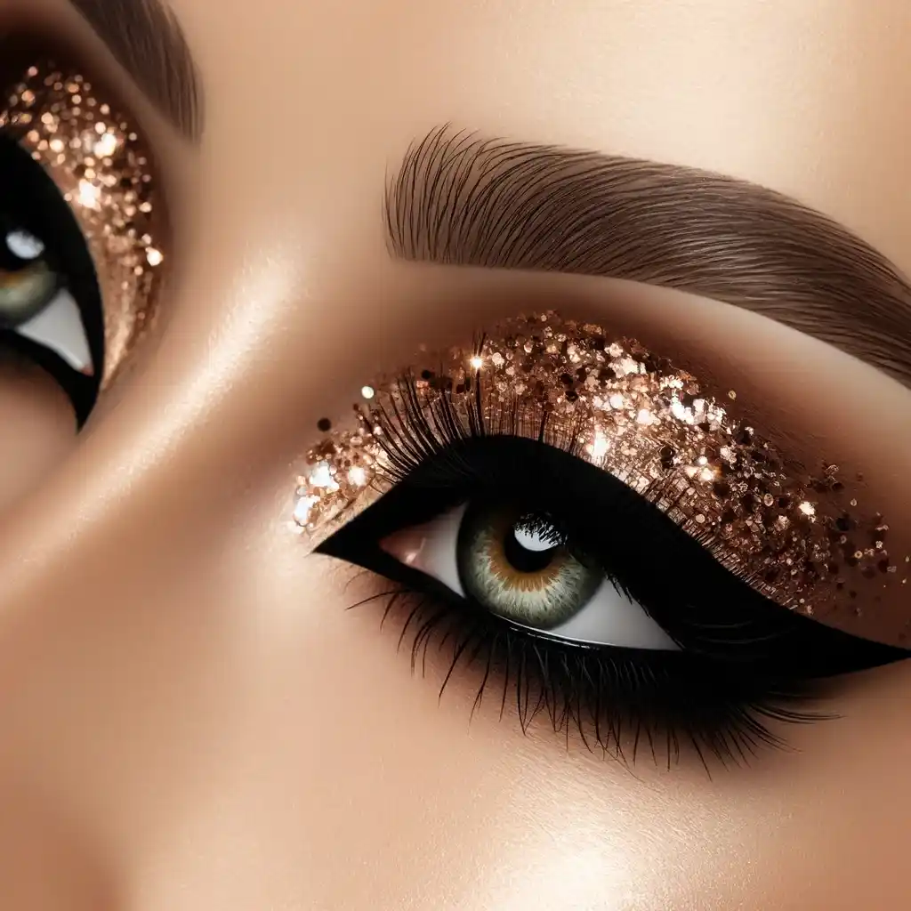 Bronze Glitter with Double-Winged Eyeliner