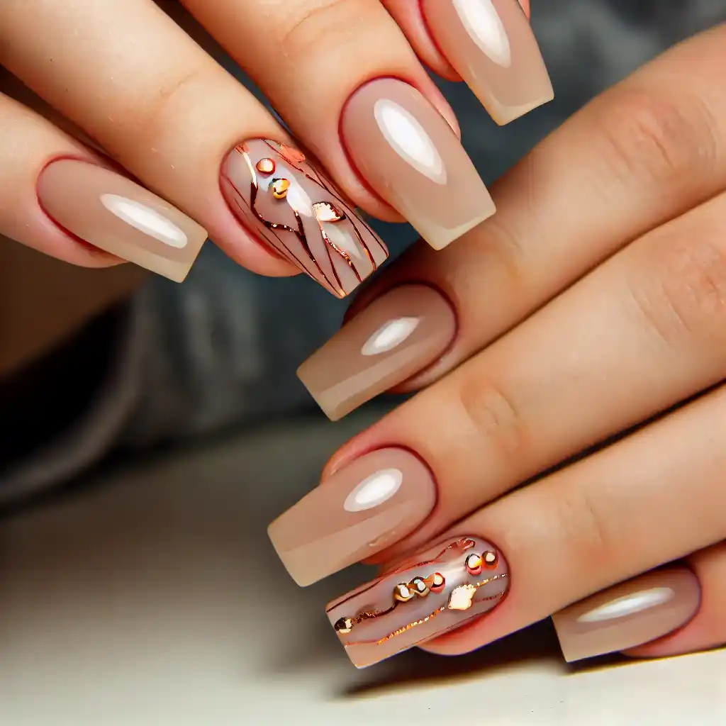 Copper Accents fall nail designs acrylic square