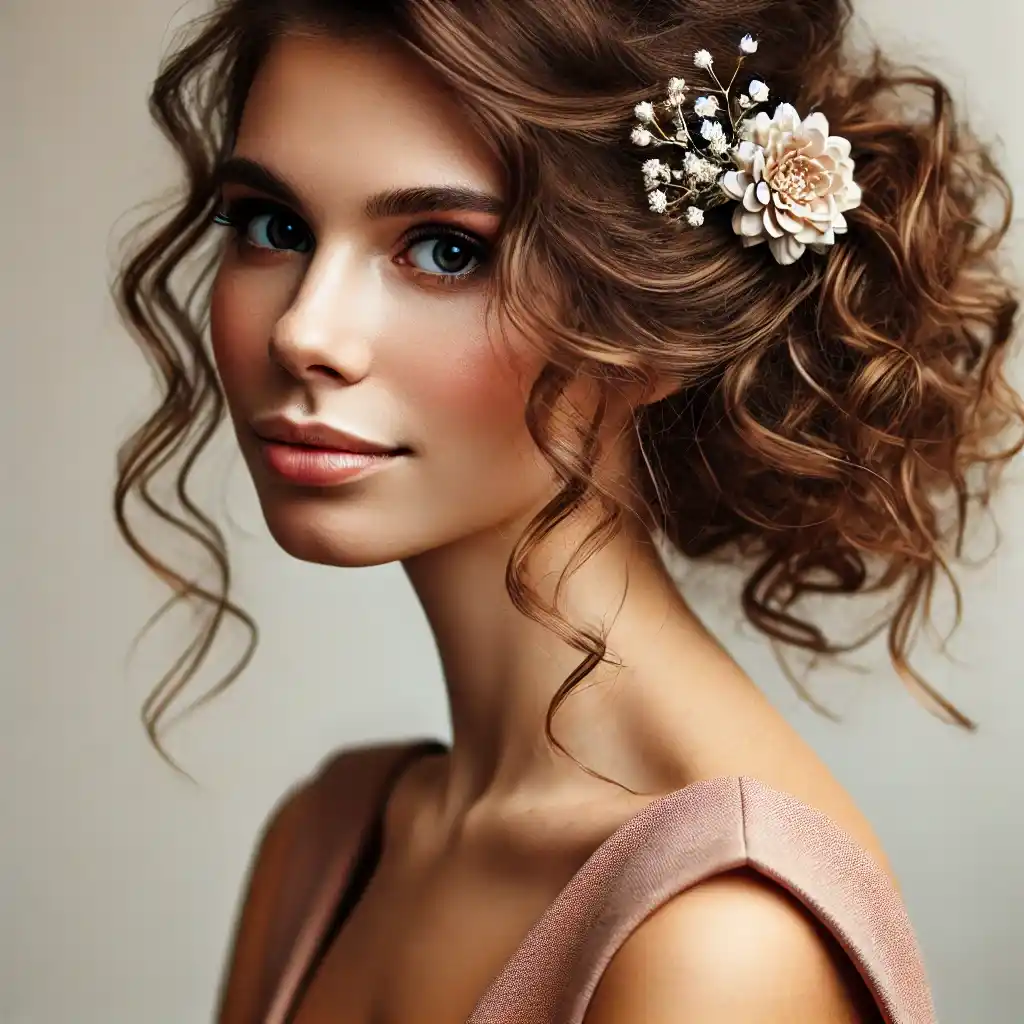 Curly Updo with a Floral Clip