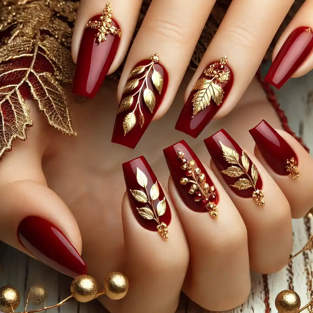 Deep Red with Gold Leaf Accents