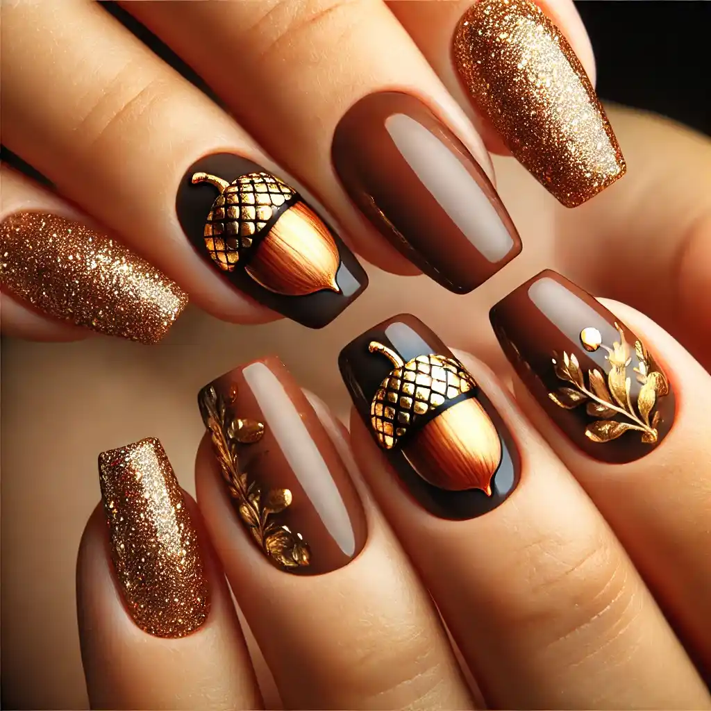 Gilded Acorn cute fall nail designs 