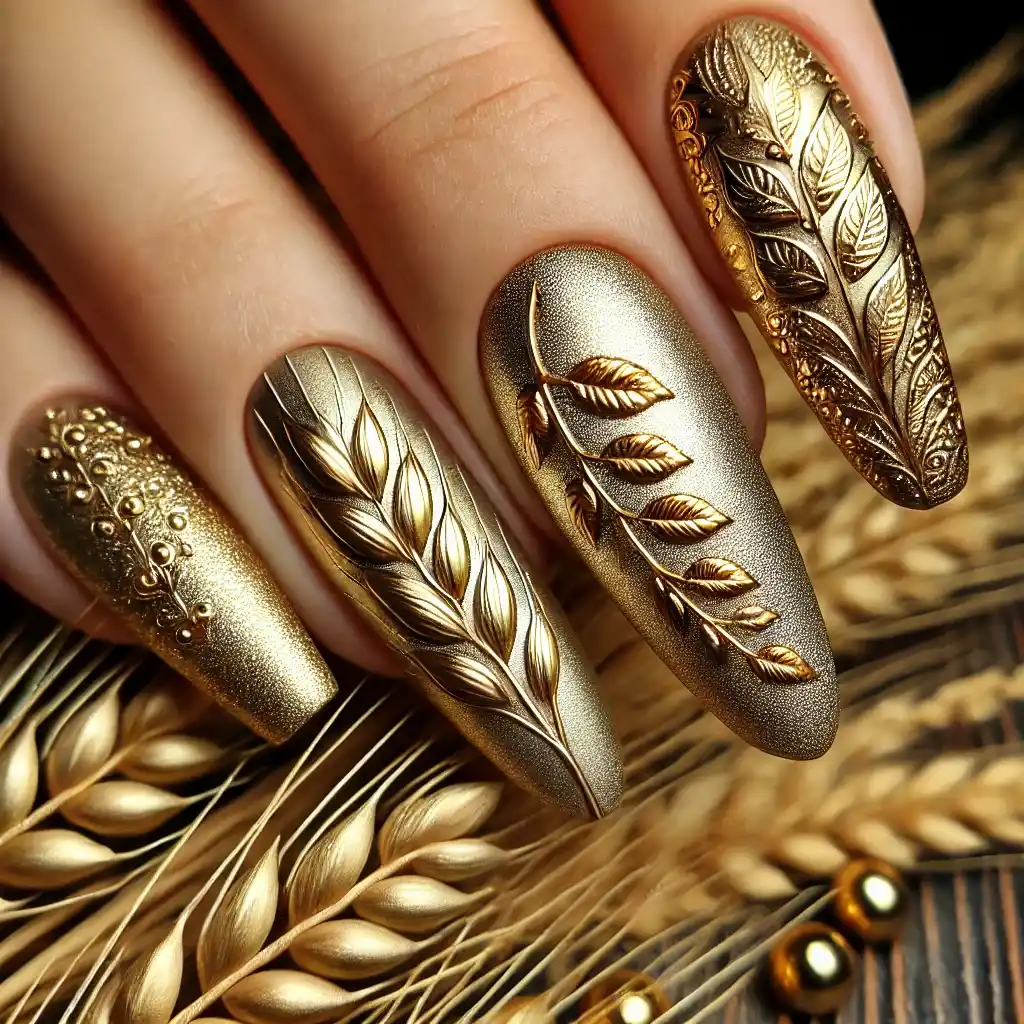 Golden Harvest Thanksgiving Nails Ideas