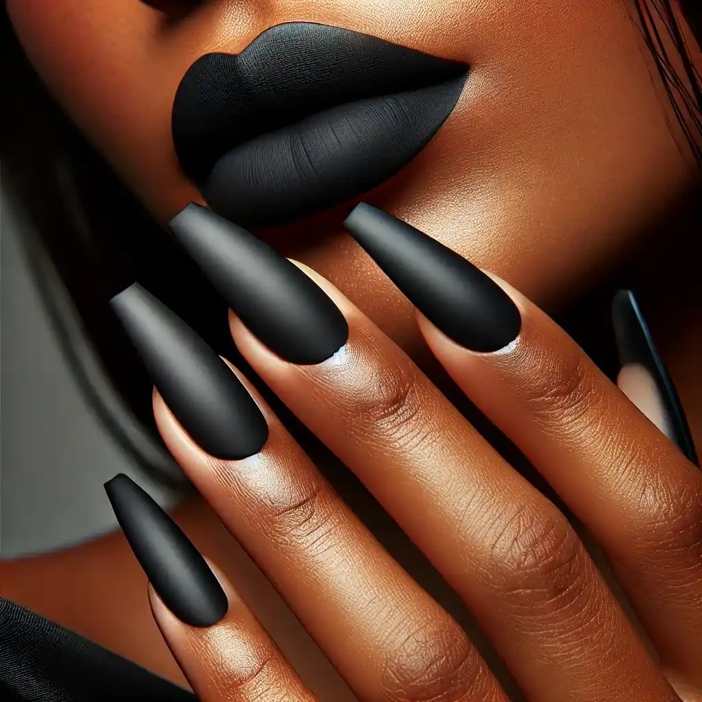 Matte Black fall nail designs coffin by skin tone range