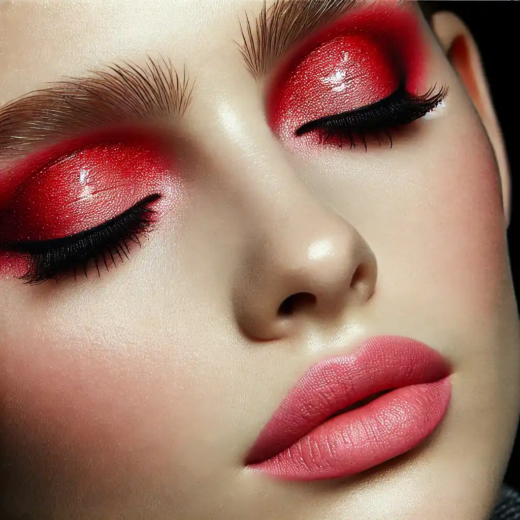 Red Eyeshadow and Pink Lips