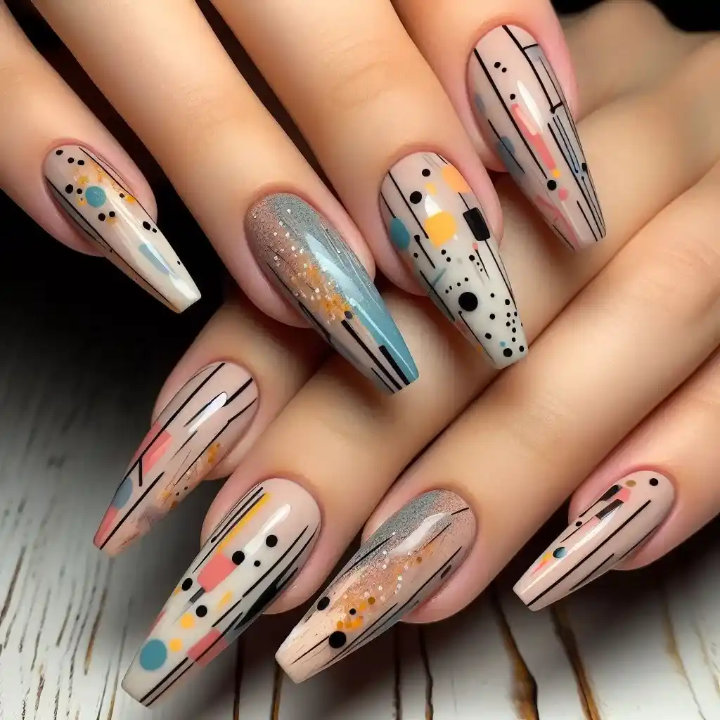 Abstract Art Coffin Nails