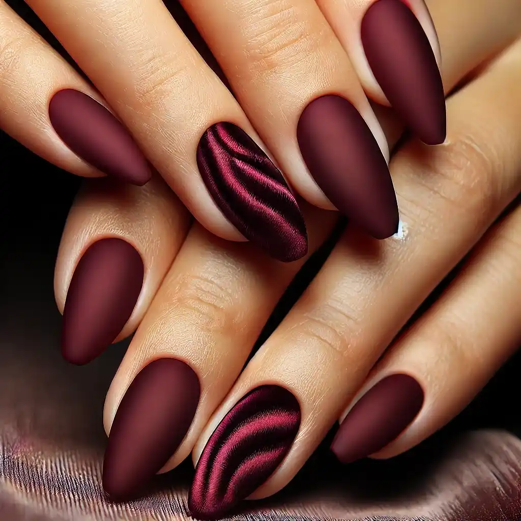 Burgundy Velvet Luxury with a Matte Finish simple fall nails