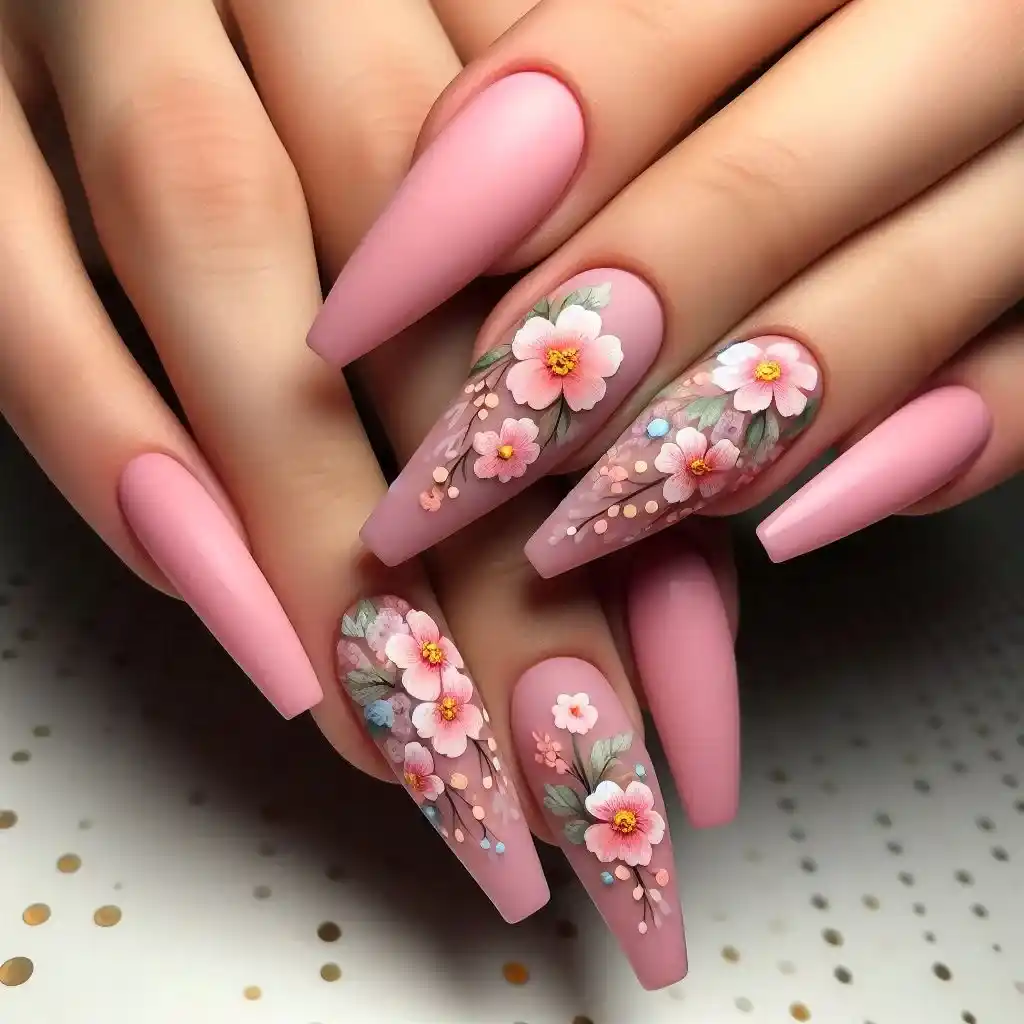 Floral Coffin Nails