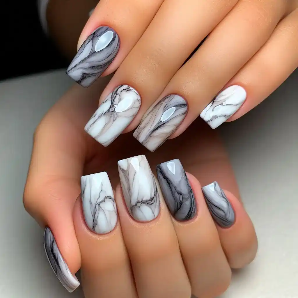 Marble Effect short square nail ideas