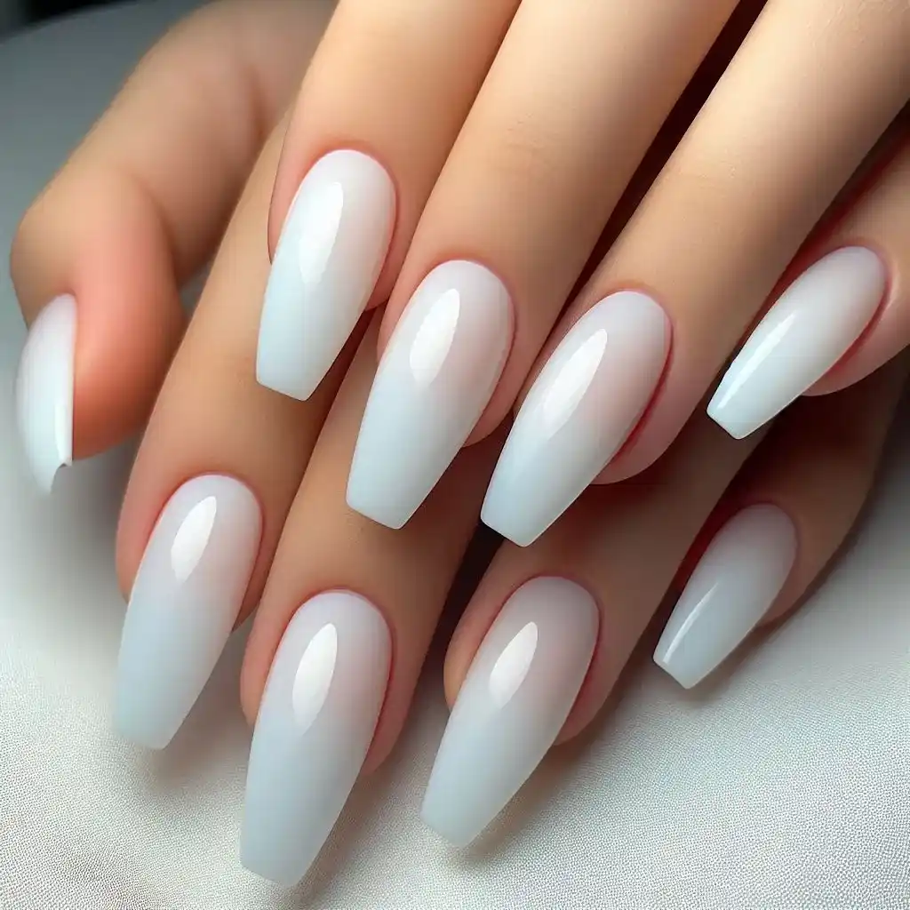 Milky White Coffin Nails