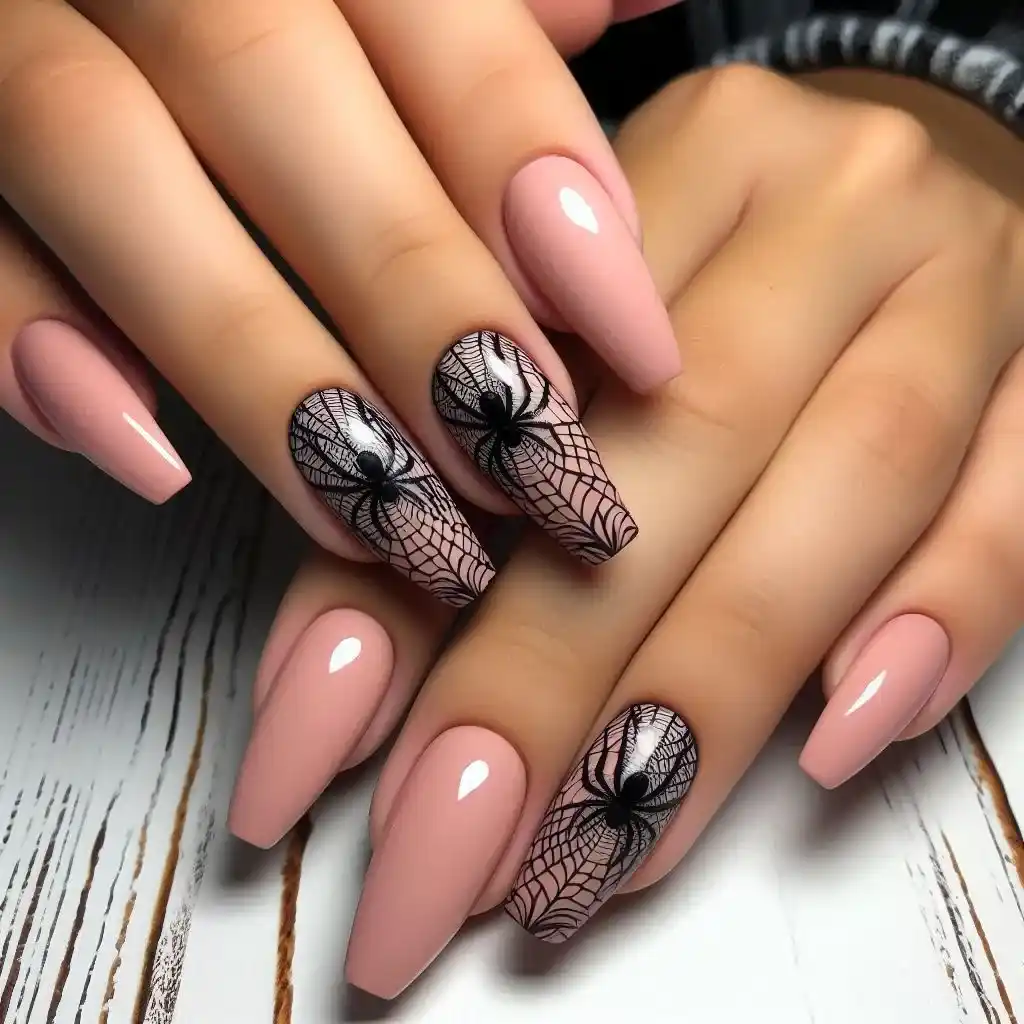 Spiderweb Pink halloween nails