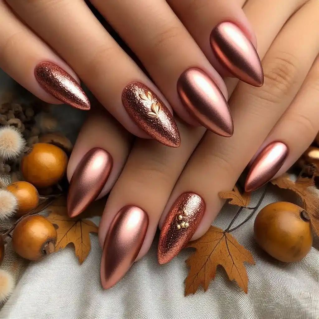 Autumn Rose Gold Nails