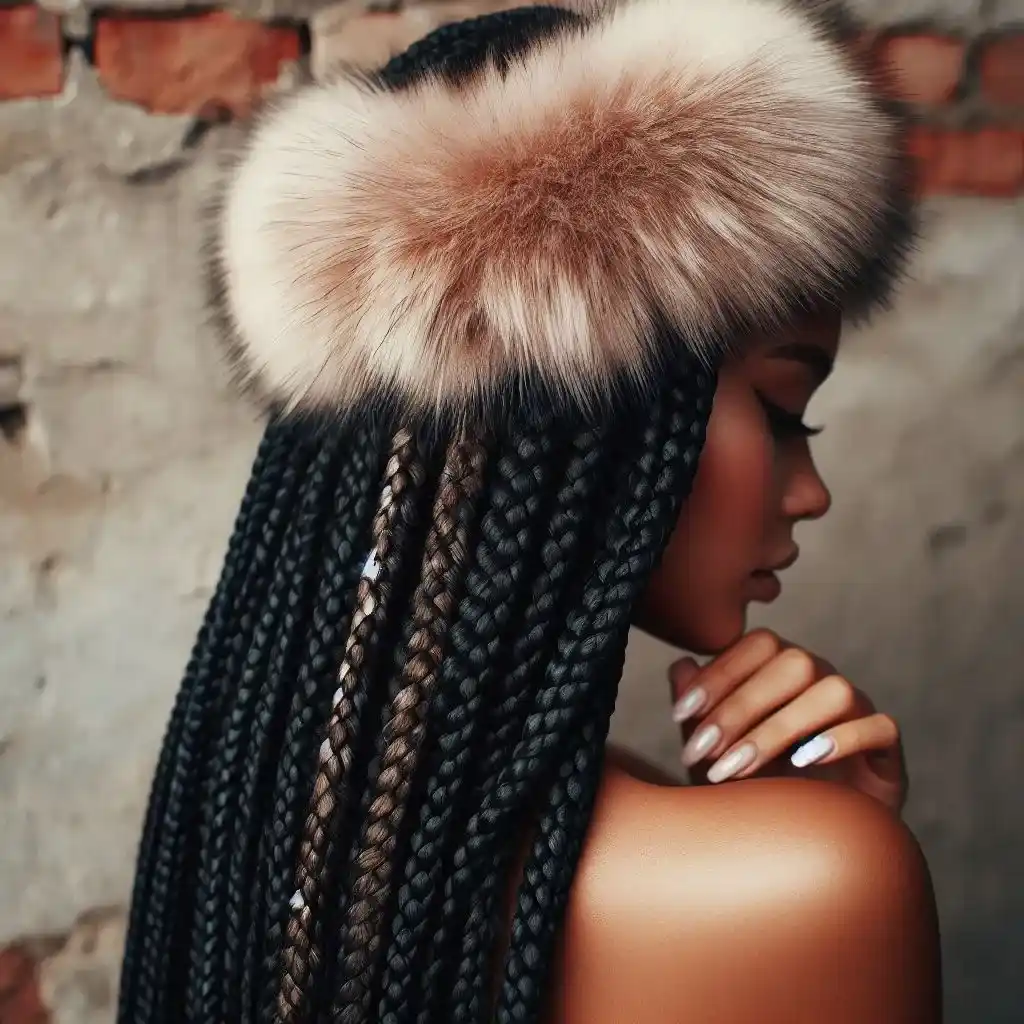 Box Braids with Fur Headband