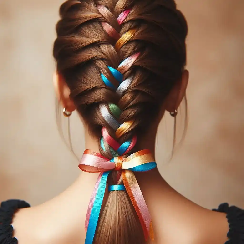 Classic French Braid with a Ribbon