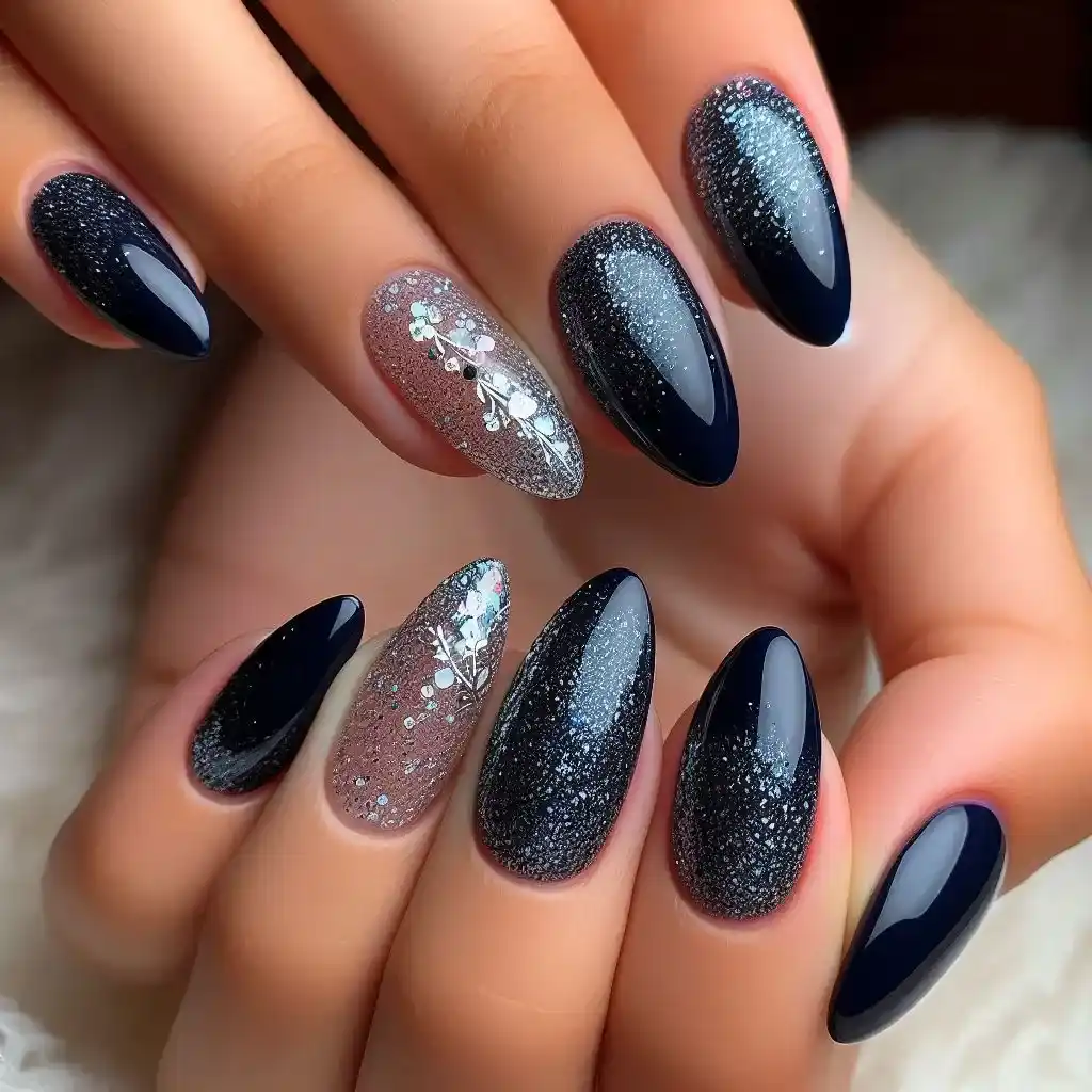 Deep Navy with Glitter Accents