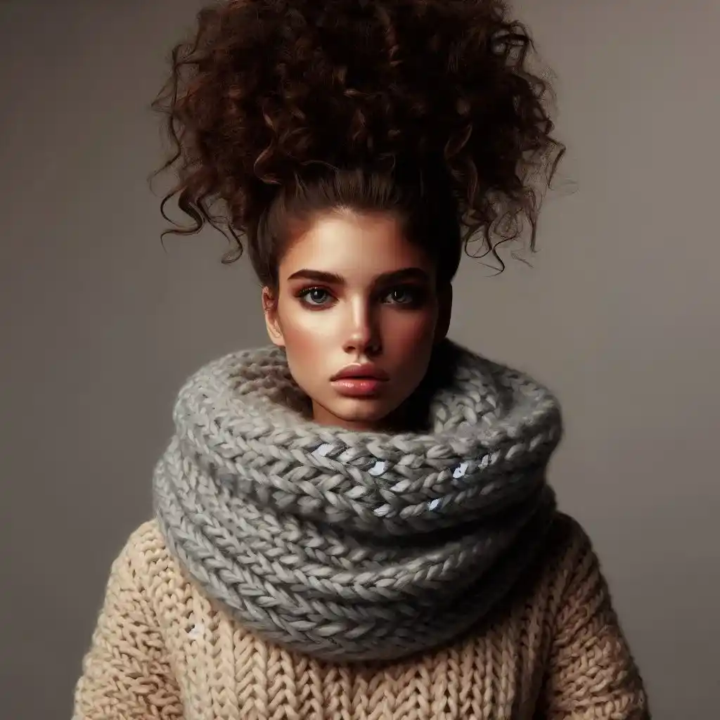 High Puff with Knitted Scarf