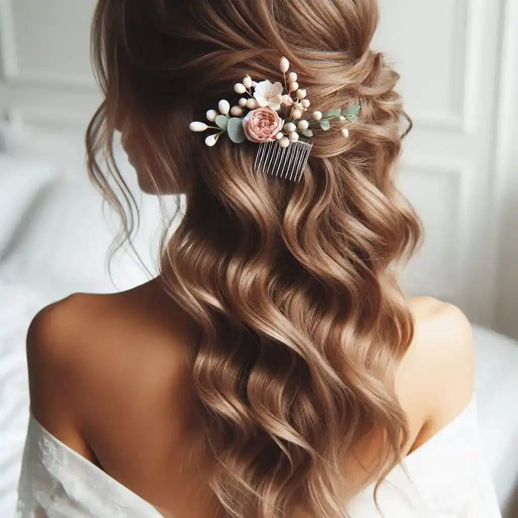 Loose Beach Waves with Flower Comb