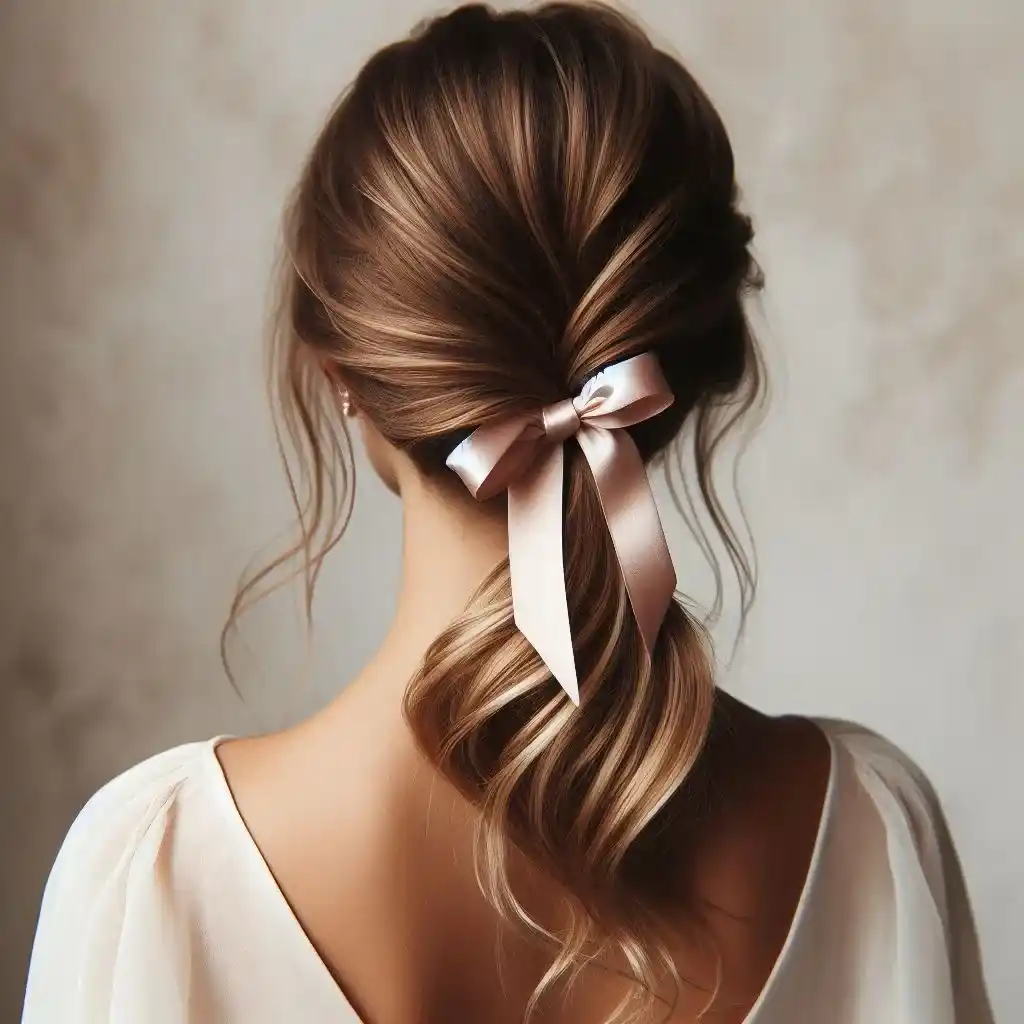 Low Wavy Ponytail with Silk Ribbon