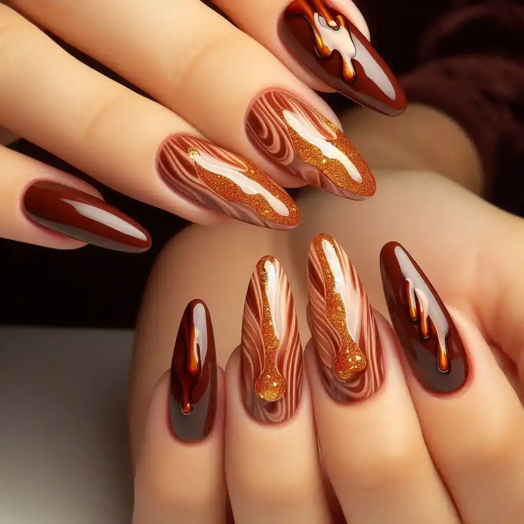 Maple Syrup Swirls Nails