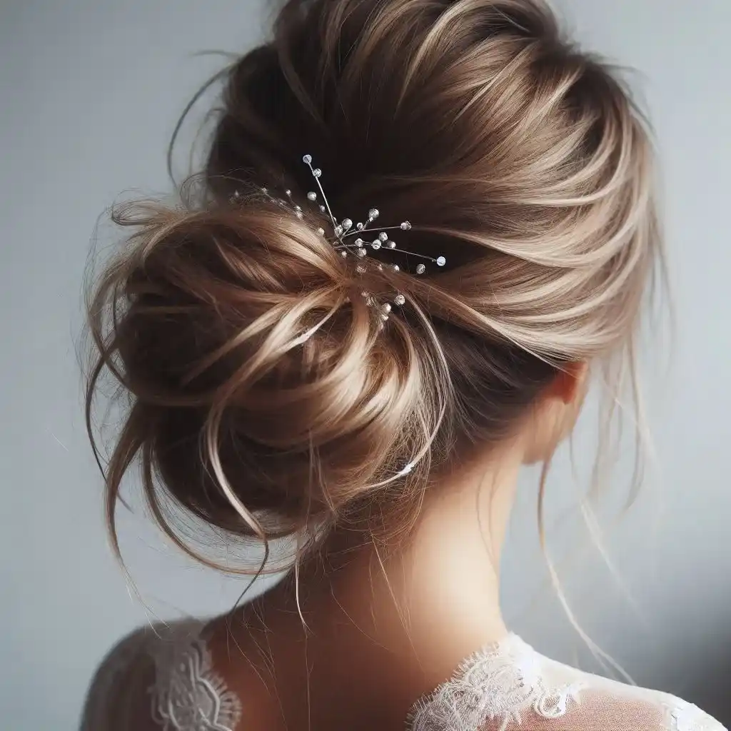 Messy Chignon with Crystal Hairpins