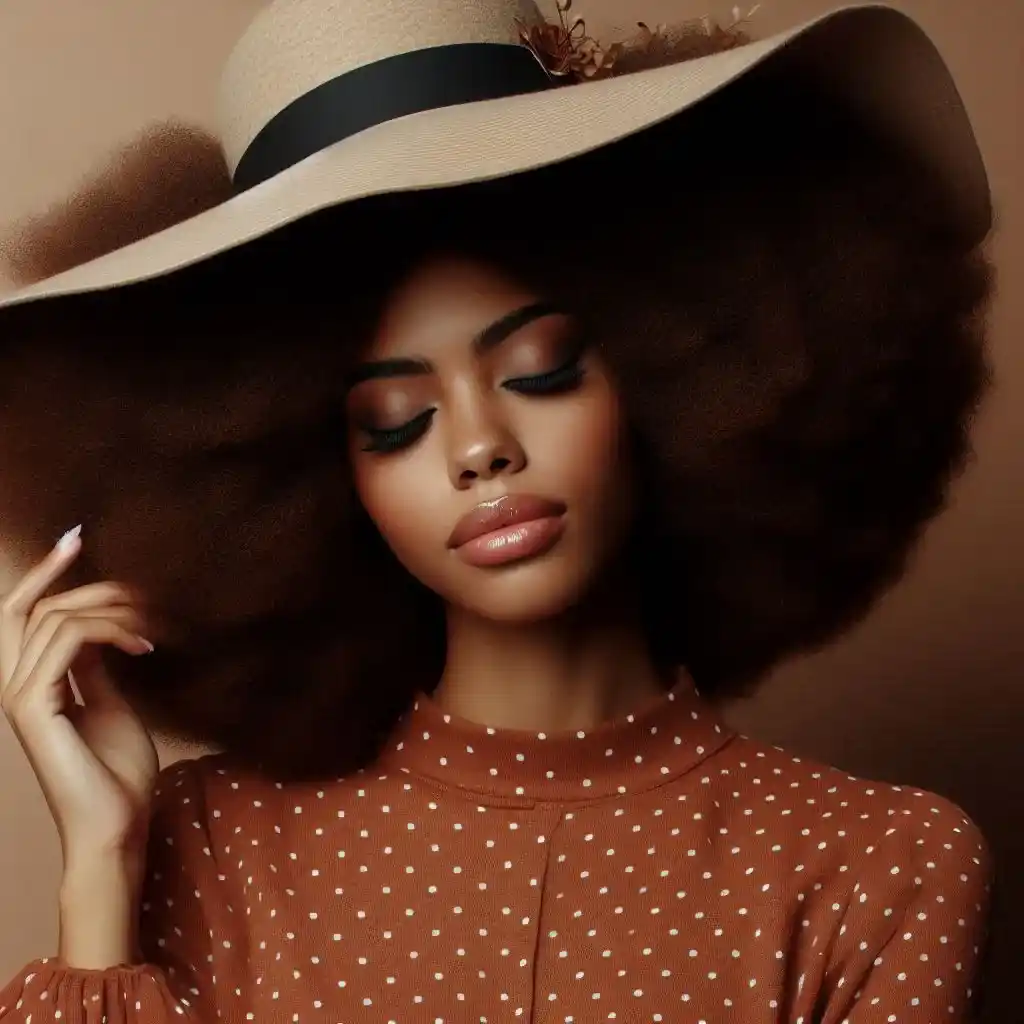 Natural Afro with Wide Brim Hat