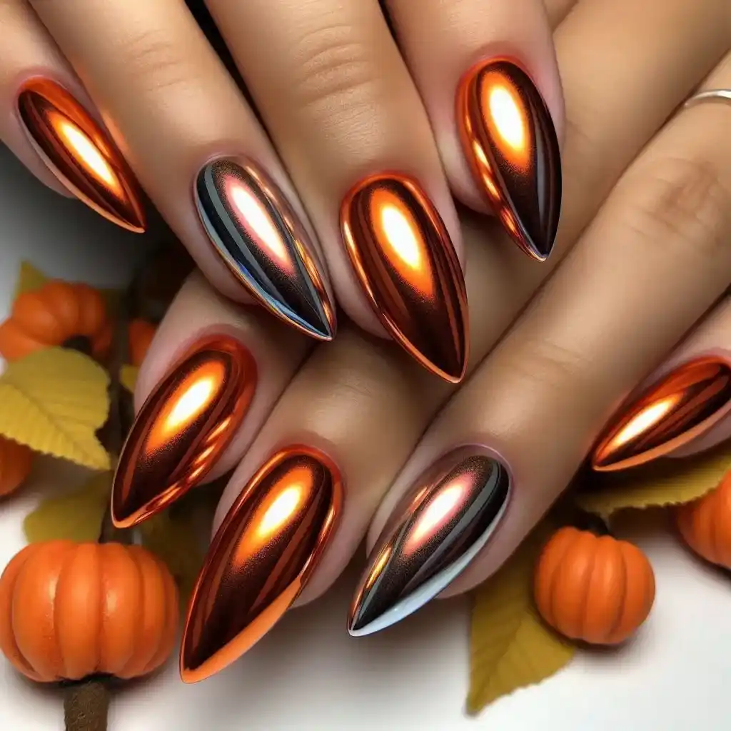 Pumpkin Spice Chrome Nails