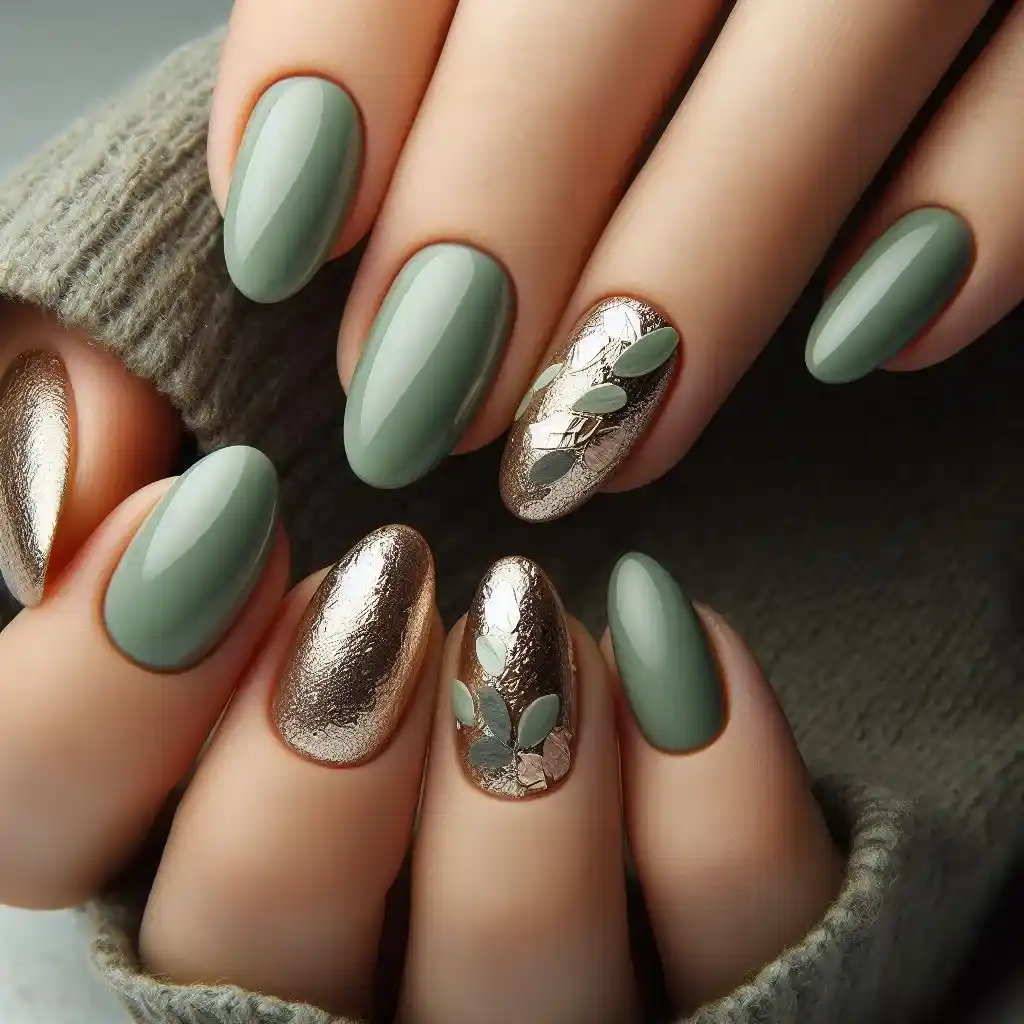 Sage and Silver Nails