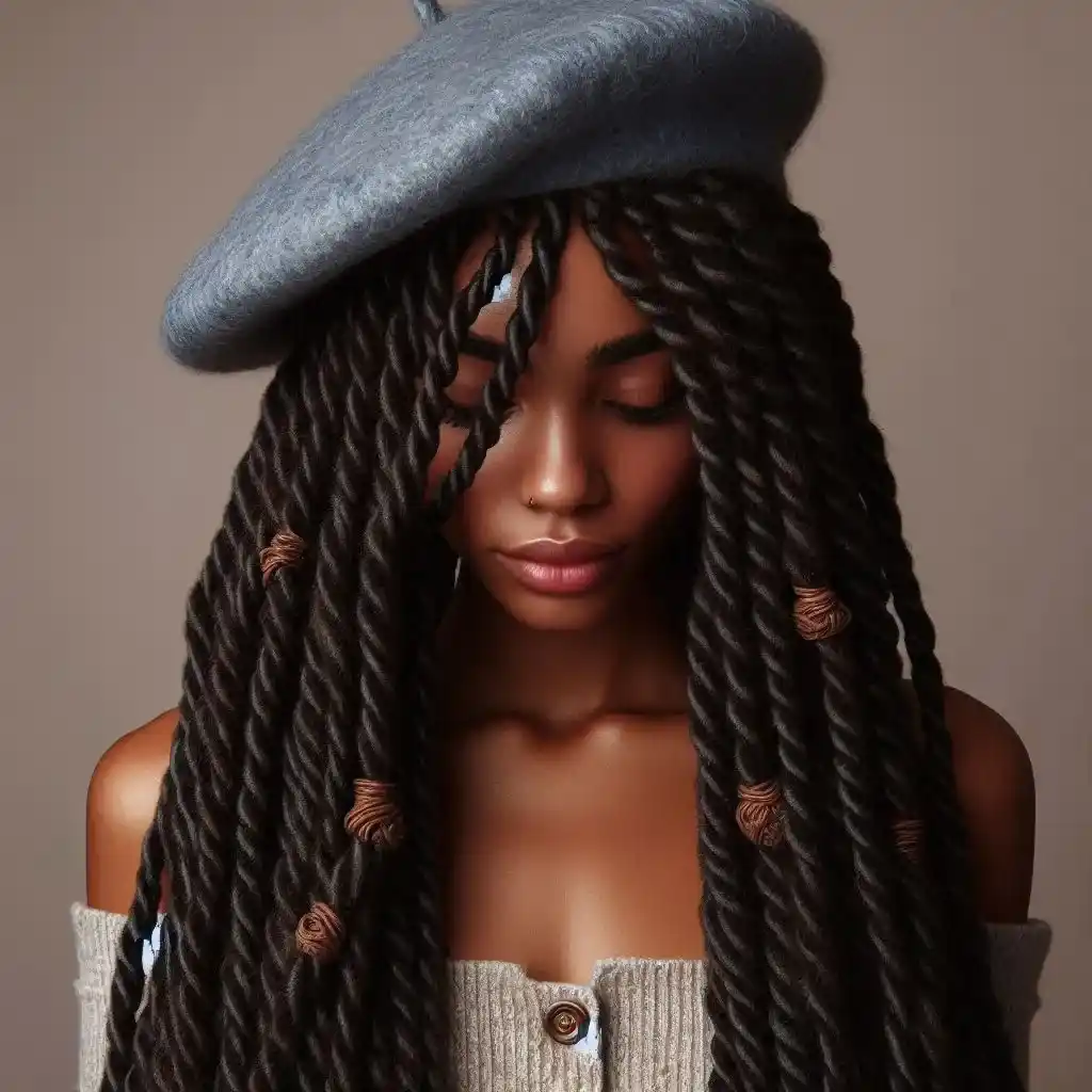 Senegalese Twists with Wool Beret