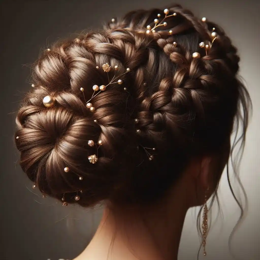 Textured Braided Bun with Gold Accents