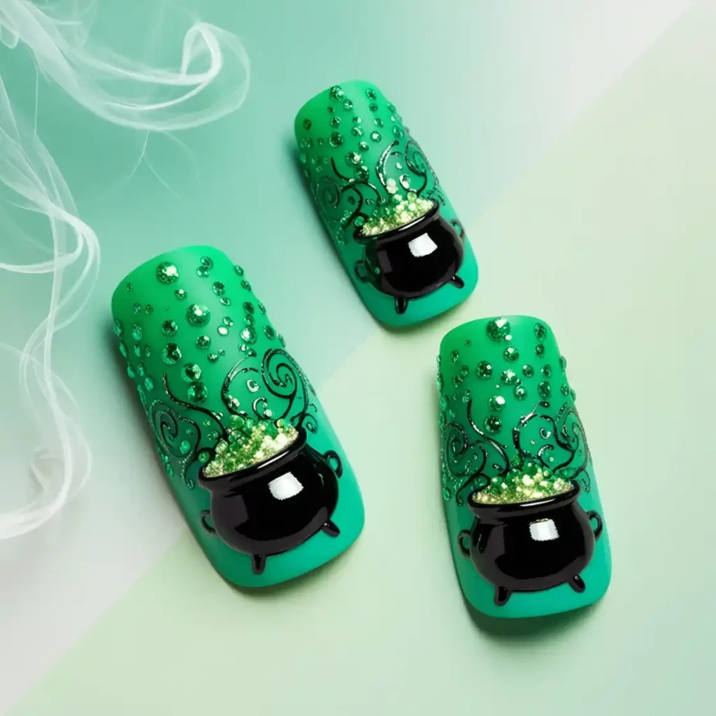 Witch Brew Cauldron halloween toe nails