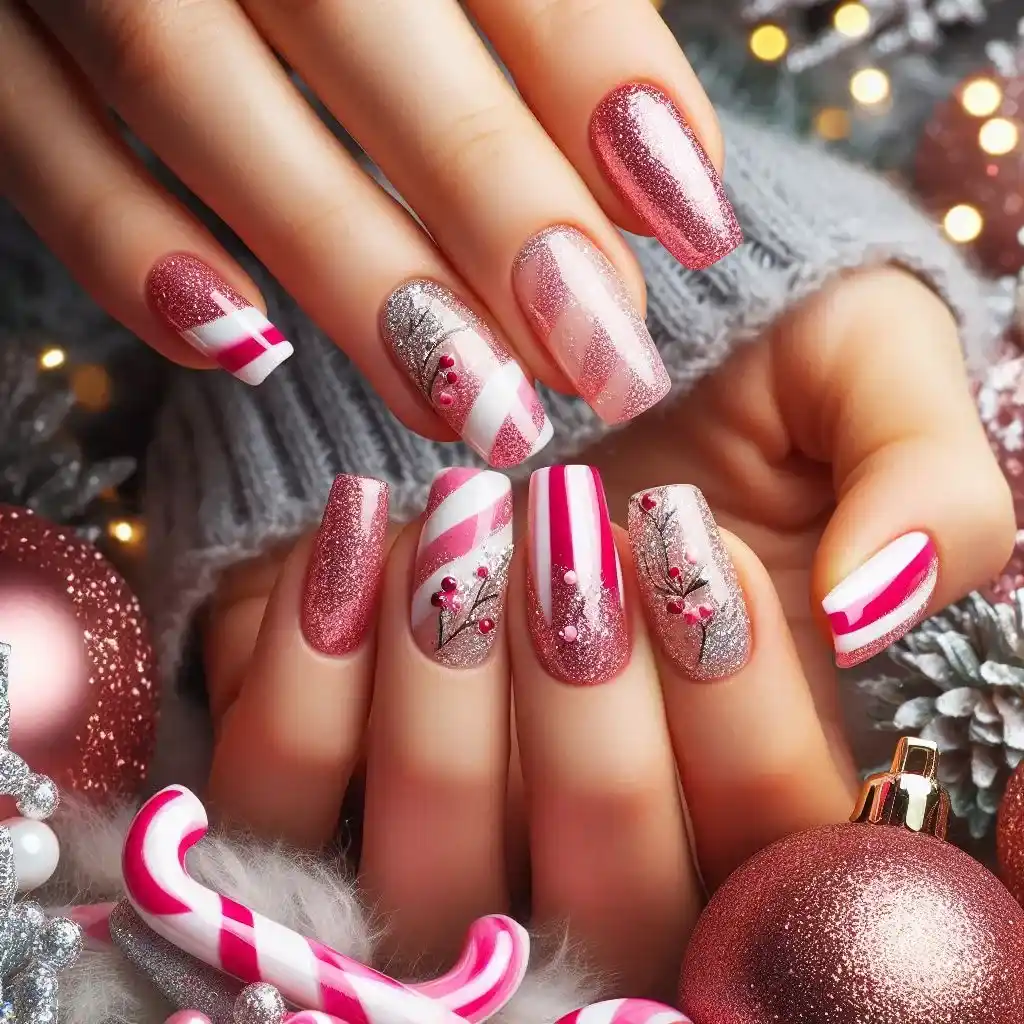 Glittery Pink Candy Cane Stripes