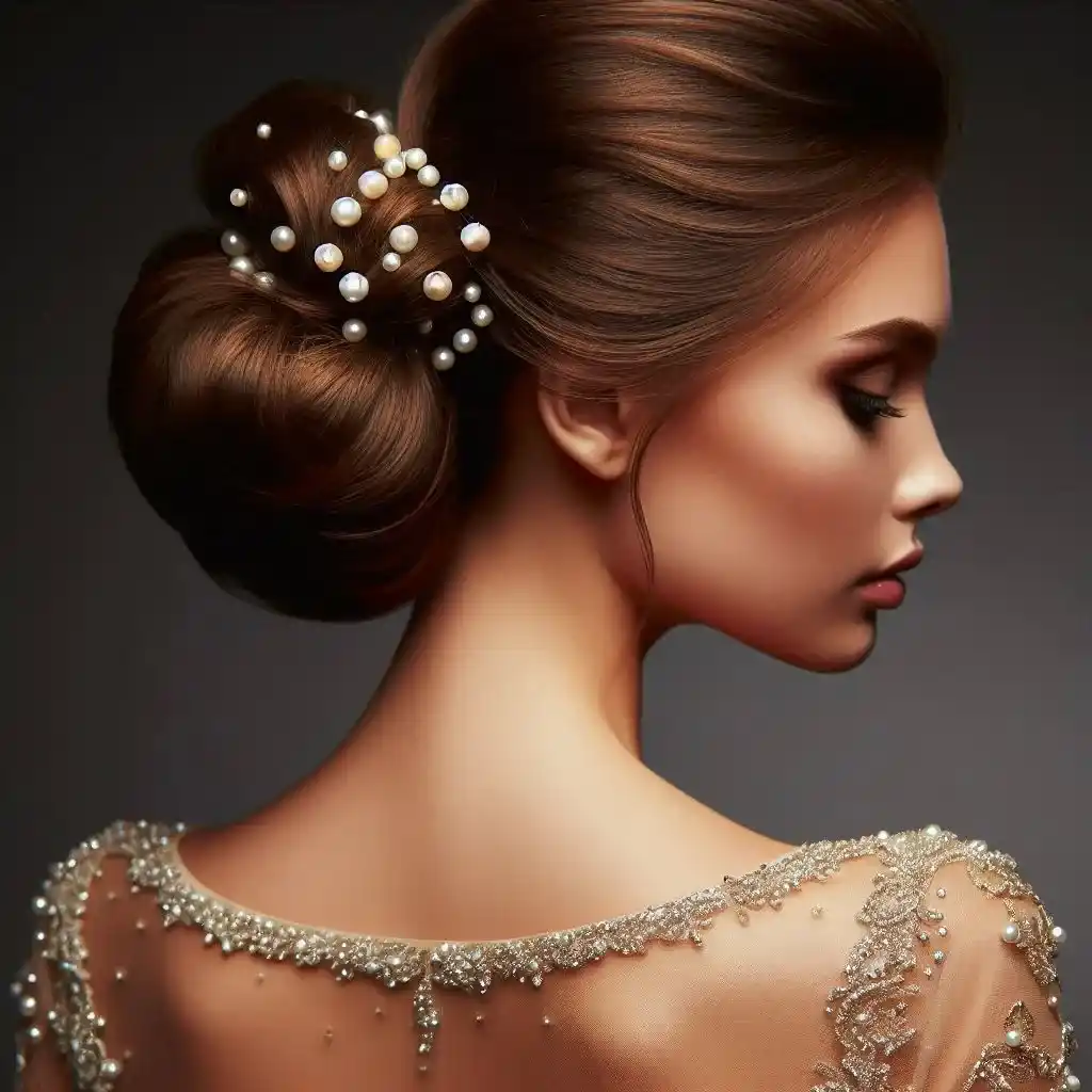 Low Chignon with Pearl Pins