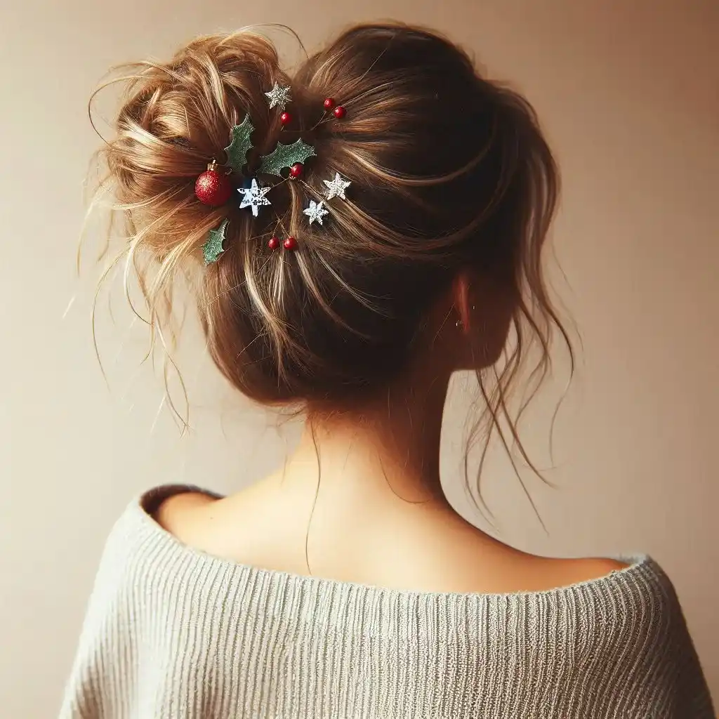 Messy Bun with Festive Accessories