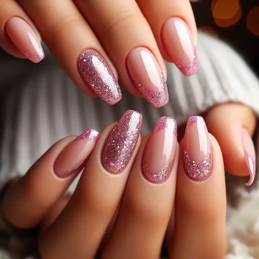 Pink Glitter French Tips