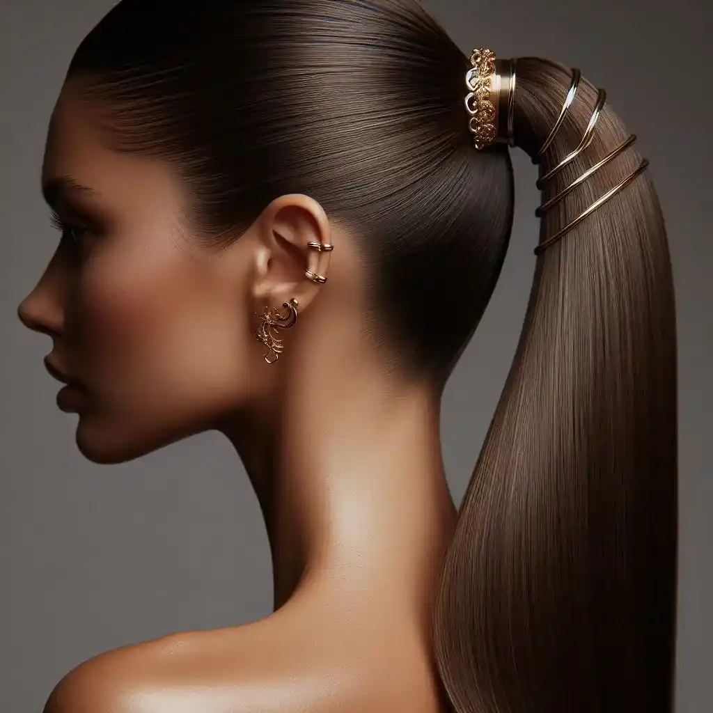 Sleek Low Ponytail with Gold Accents