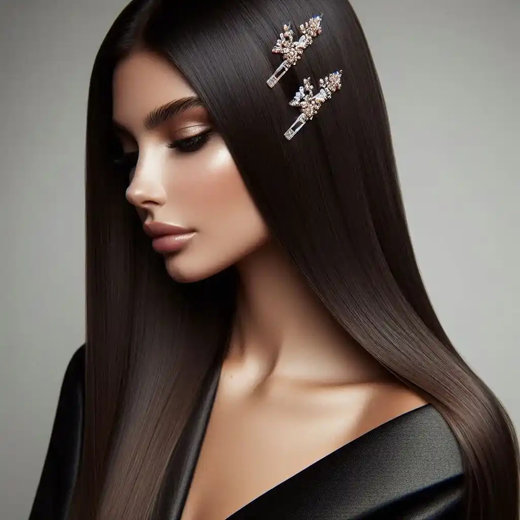 Straight Hair with Middle Part and Embellished Clips