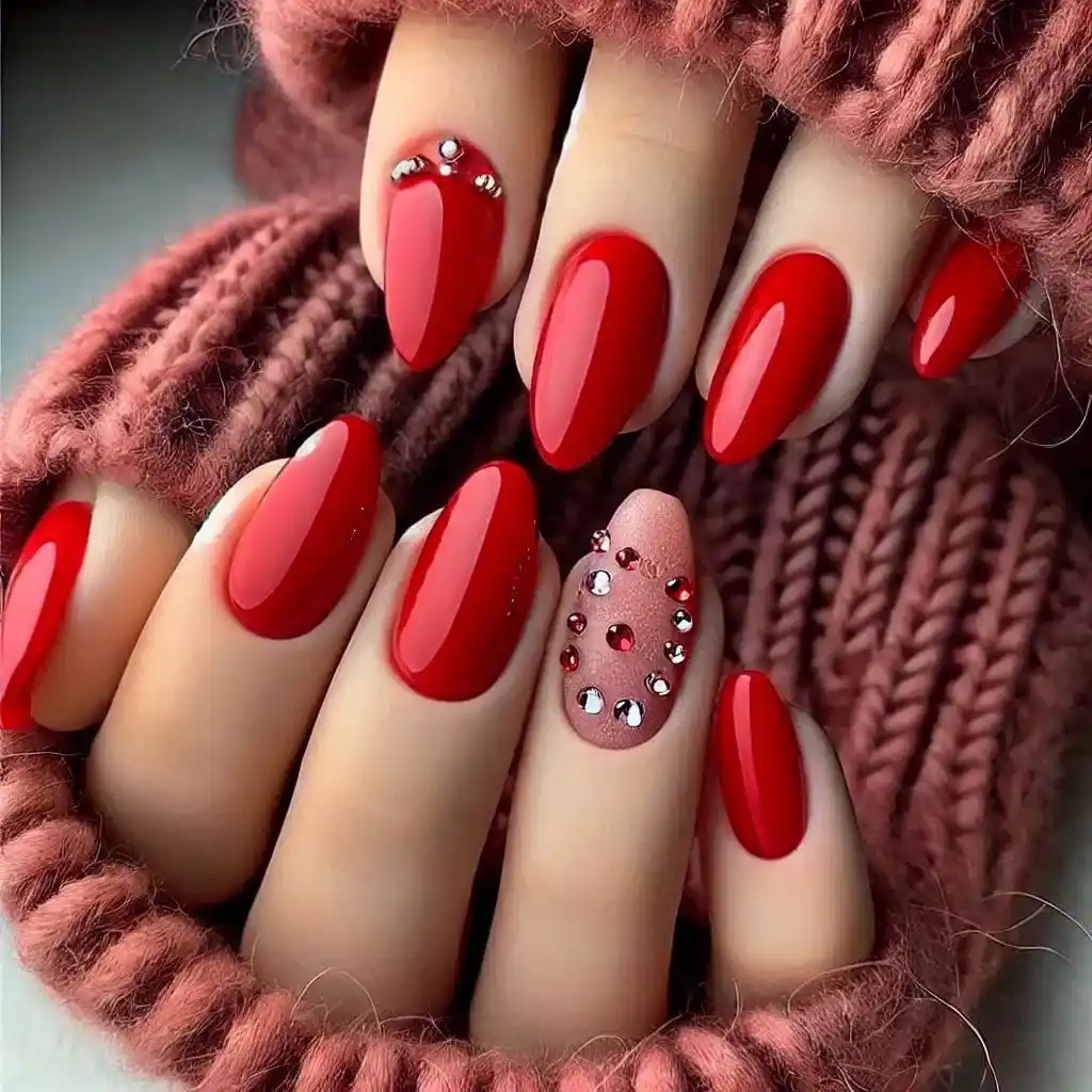 Bold Red with Rhinestone Accents