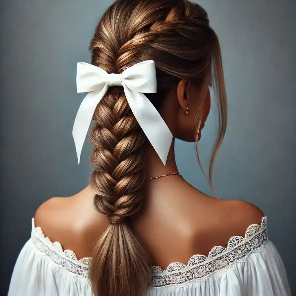 French Braided Ponytail with Bow