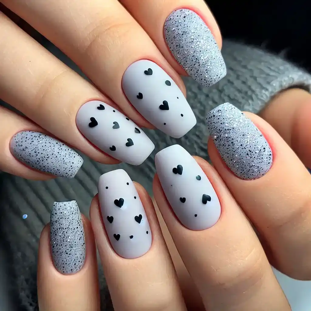 Frosted Gray with Black Hearts