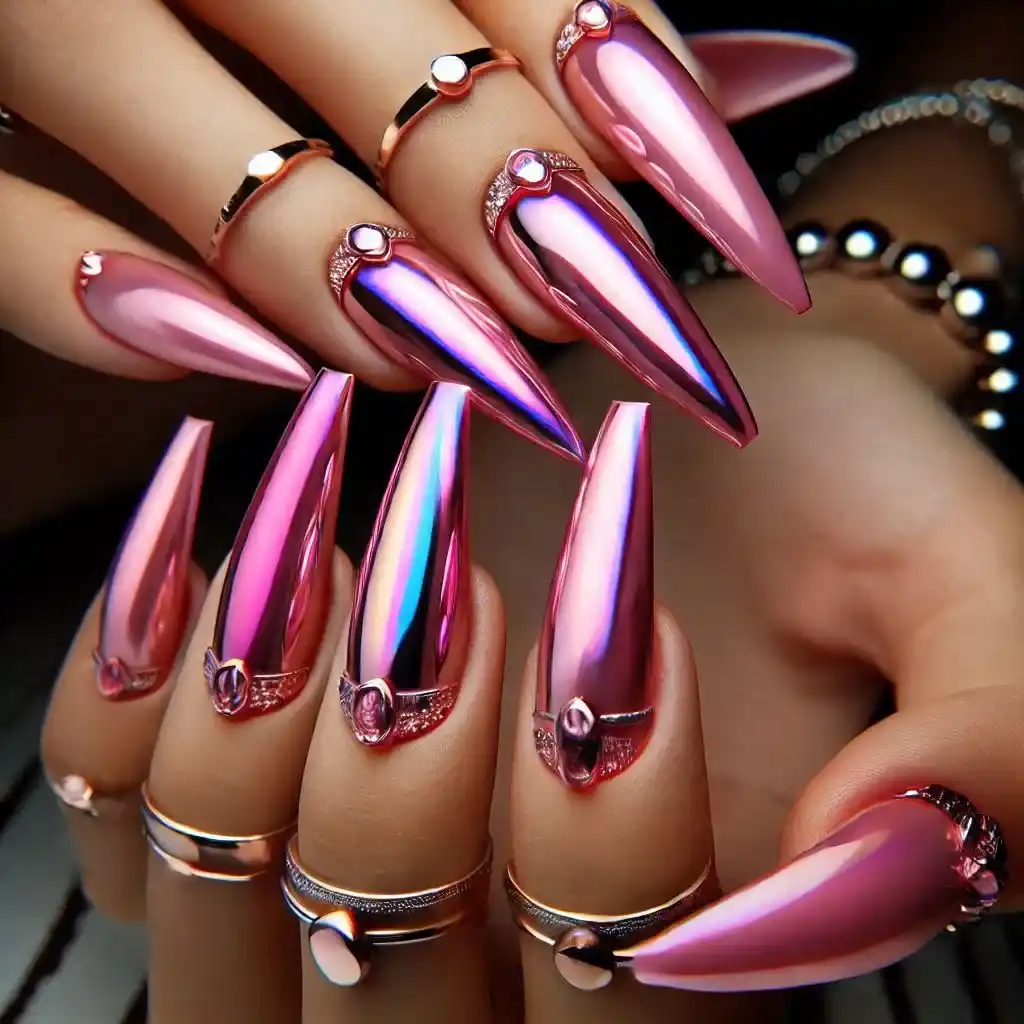 Iridescent Pink Chrome Nails