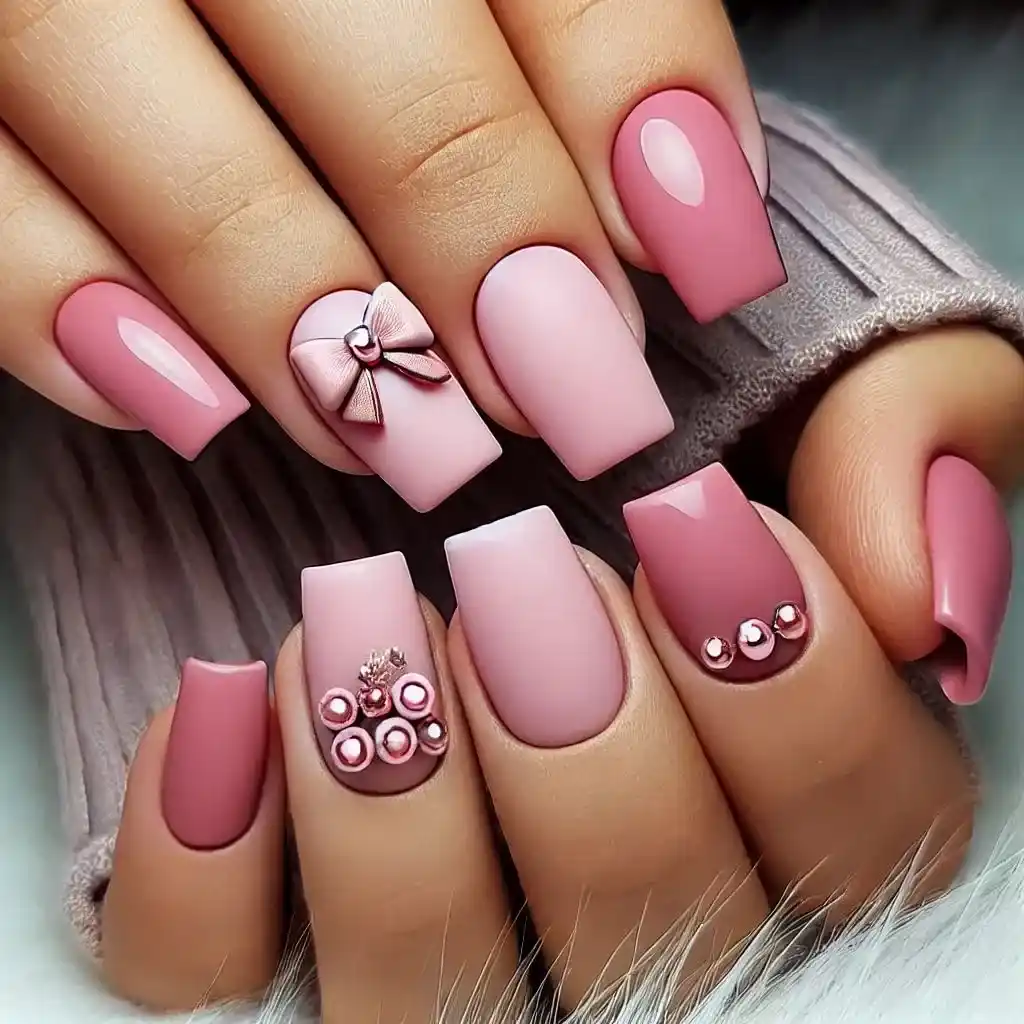 Matte Pink with 3D Bow Accents