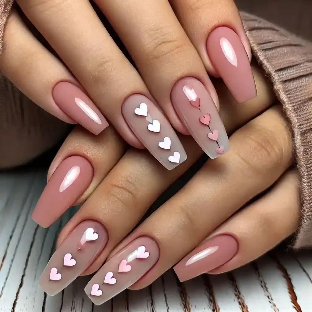 Pink Heart Accents on Nude Base