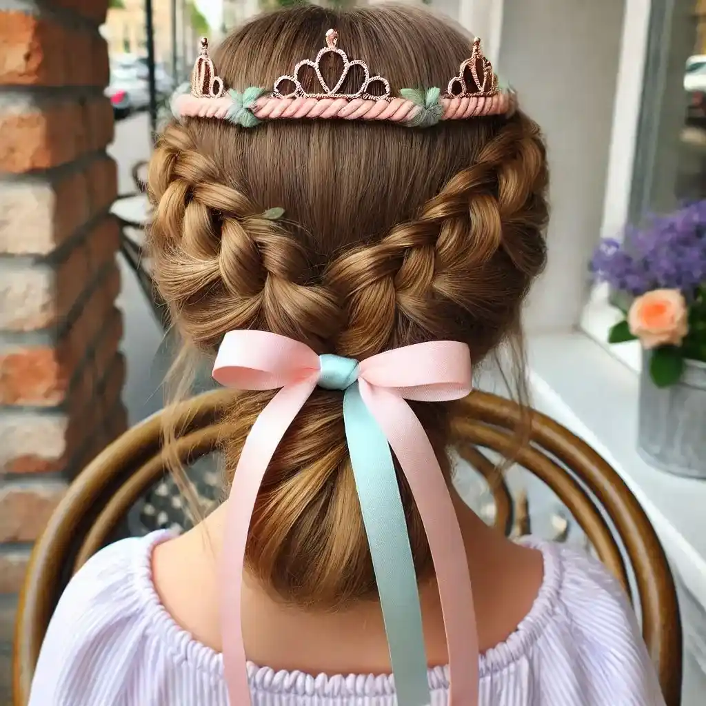 Twisted Crown Braid with Ribbon