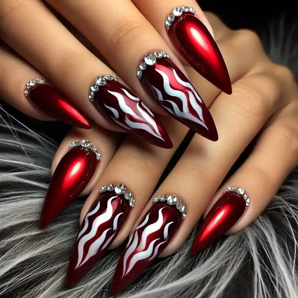 Velvet Red with Silver Flames