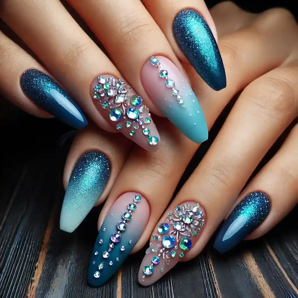 Bejeweled Blue Aura Nails