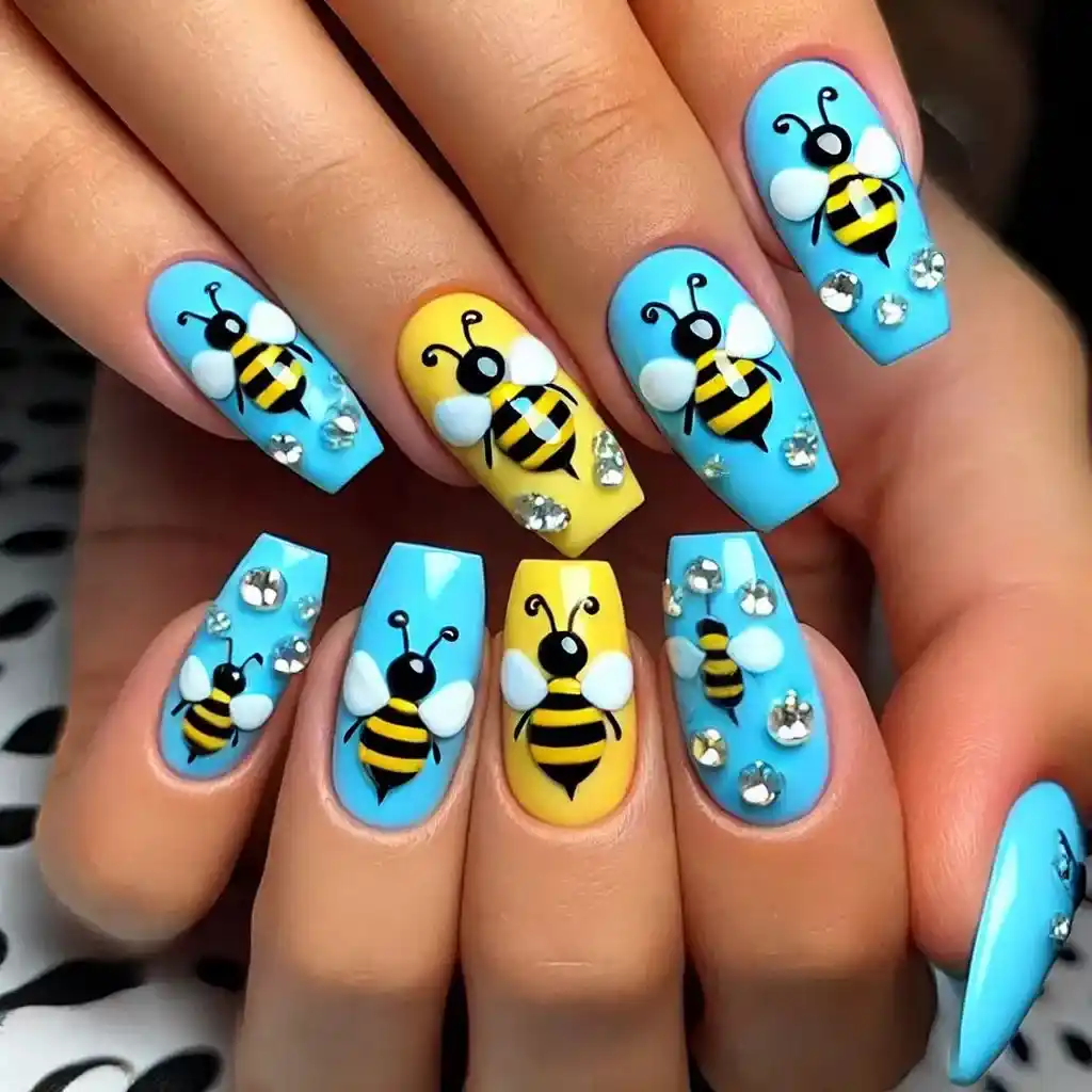 Blue Bumblebee Nails