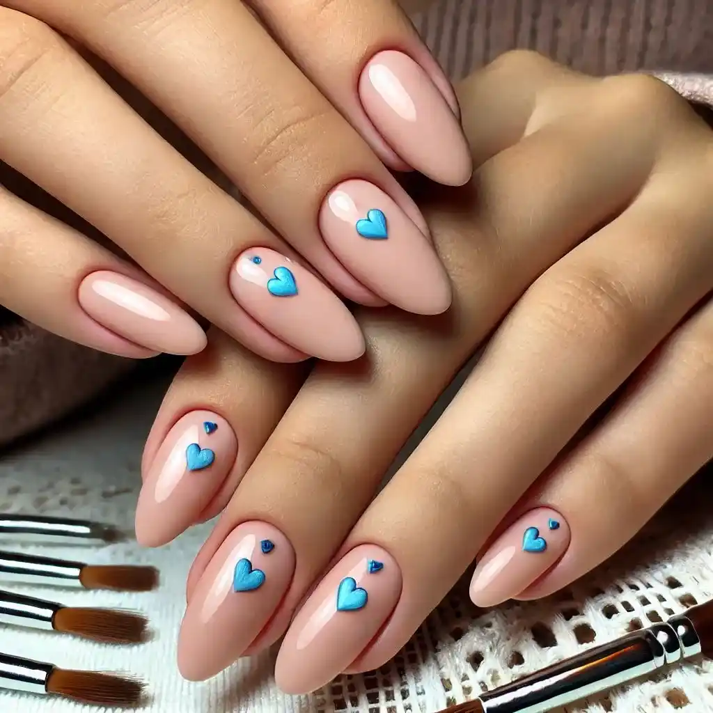 Blue Heart Accent Nails