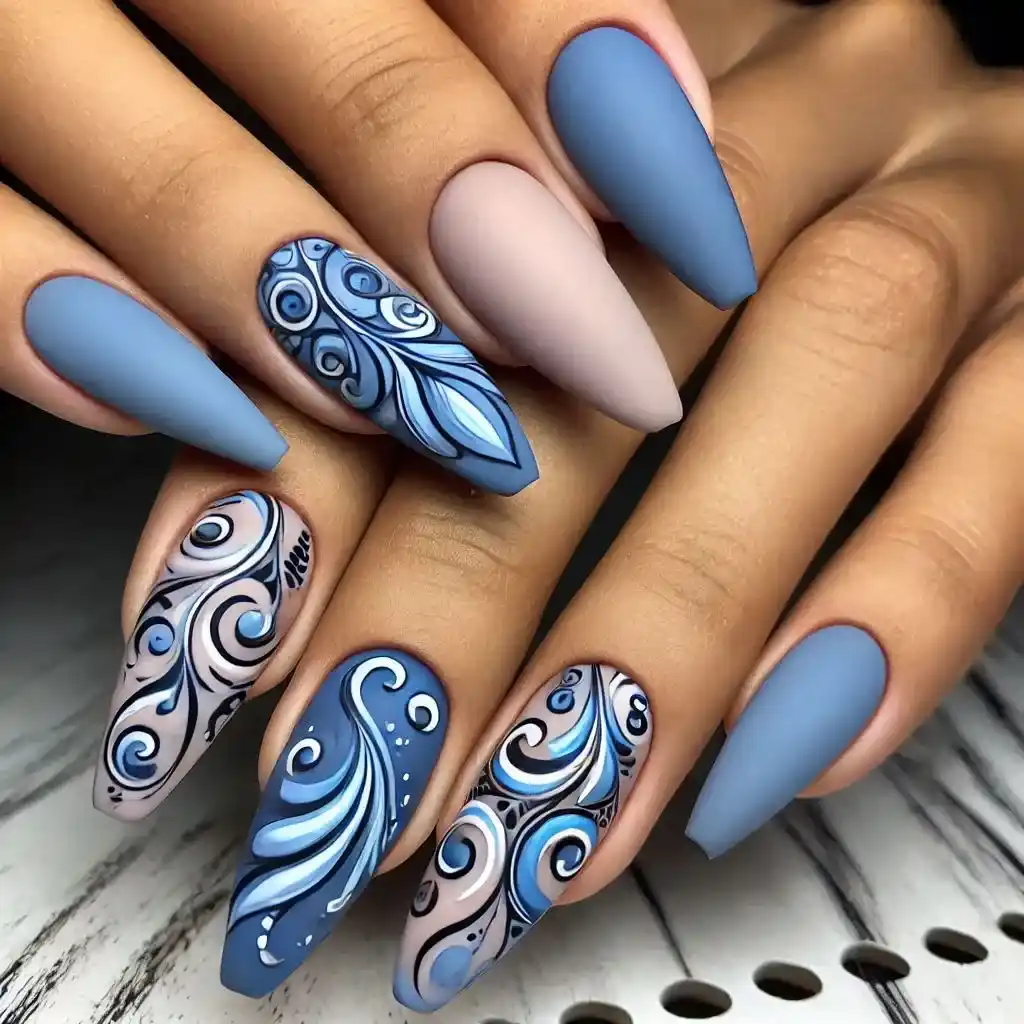 Blue Swirl Nails