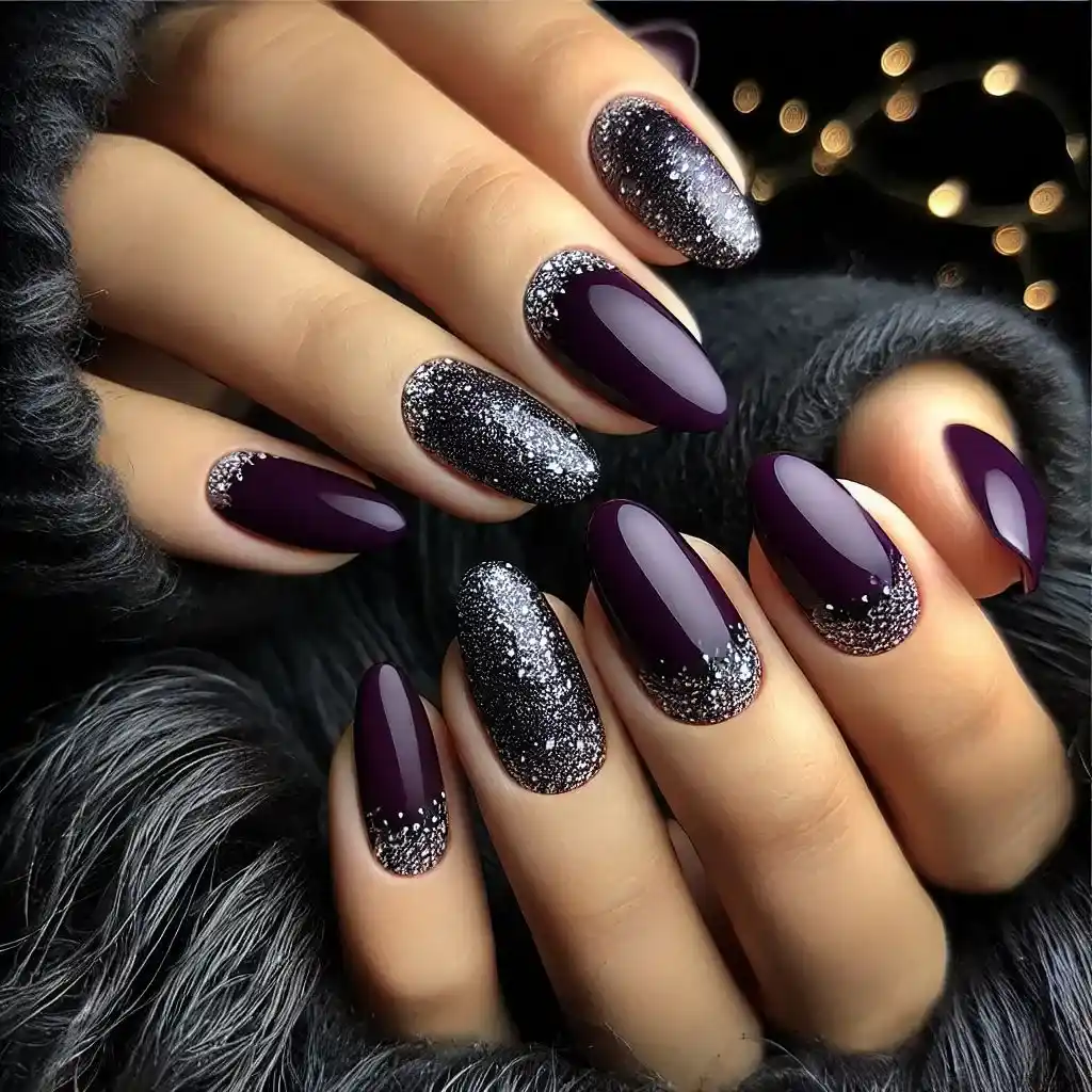 Deep Purple with Silver Glitter Tips 