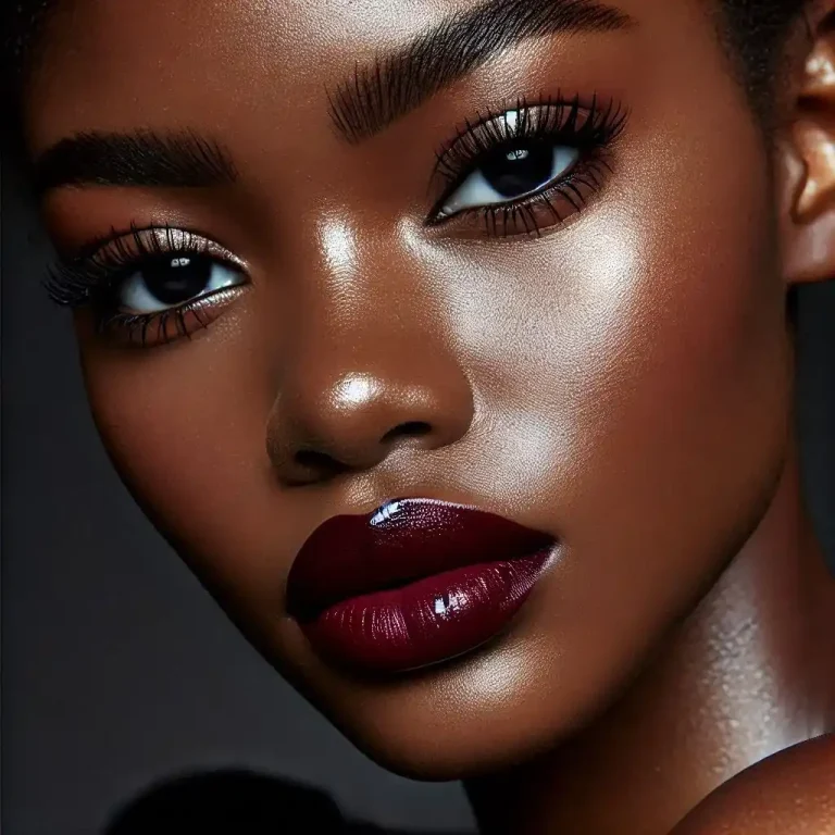 Dewy Skin & Bold Burgundy Lips