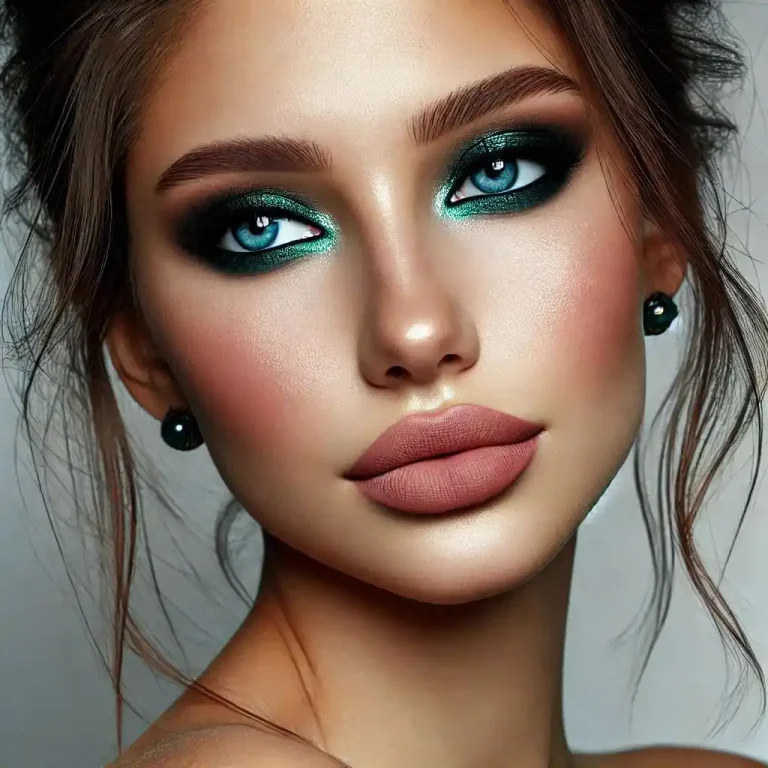 Emerald Green Smokey Eyes with Nude Lips